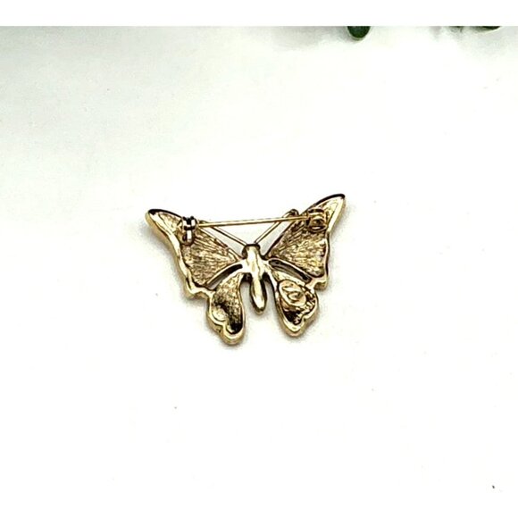 Vintage Gold Tone Butterfly Brooch With Rhinestones - Picture 3 of 3